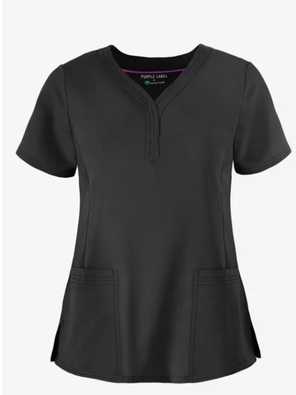 Healing Hands Purple Collection Black Scrub Top size S